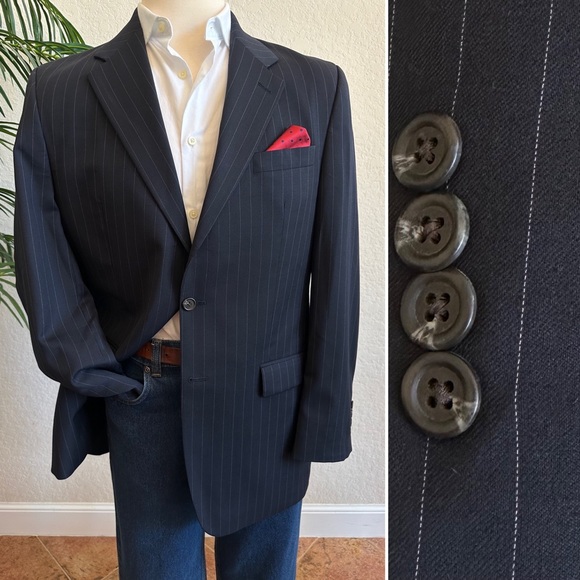 LAUREN RALPH LAUREN BLAZER SIZE 42L NAVY BLUE SPORT COAT LONG WOOL SUIT JACKET